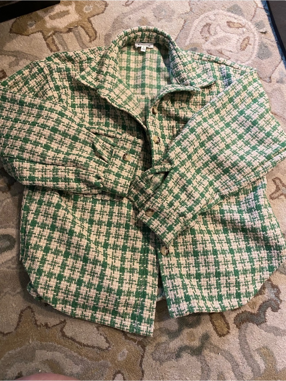 Large &Merci Green & White Tweed shacket houndstooth